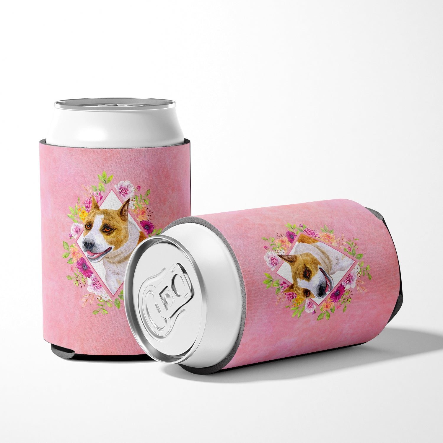 Bull Terrier Pink Flowers Can or Bottle Hugger CK4114CC