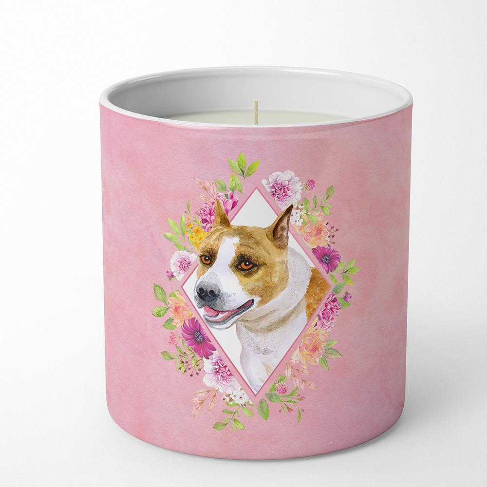 Bull Terrier Pink Flowers 10 oz Decorative Soy Candle CK4114CDL by Caroline&#39;s Treasures