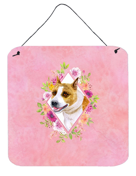 Bull Terrier Pink Flowers Wall or Door Hanging Prints CK4114DS66 by Caroline's Treasures
