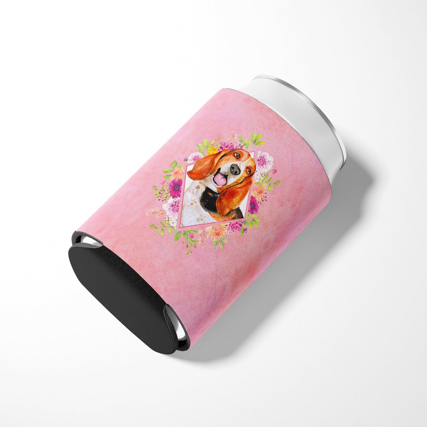 Basset Hound Pink Flowers Can or Bottle Hugger CK4116CC  the-store.com.