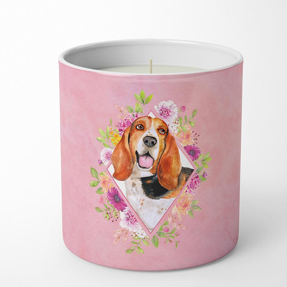Basset Hound Pink Flowers 10 oz Decorative Soy Candle CK4116CDL by Caroline&#39;s Treasures