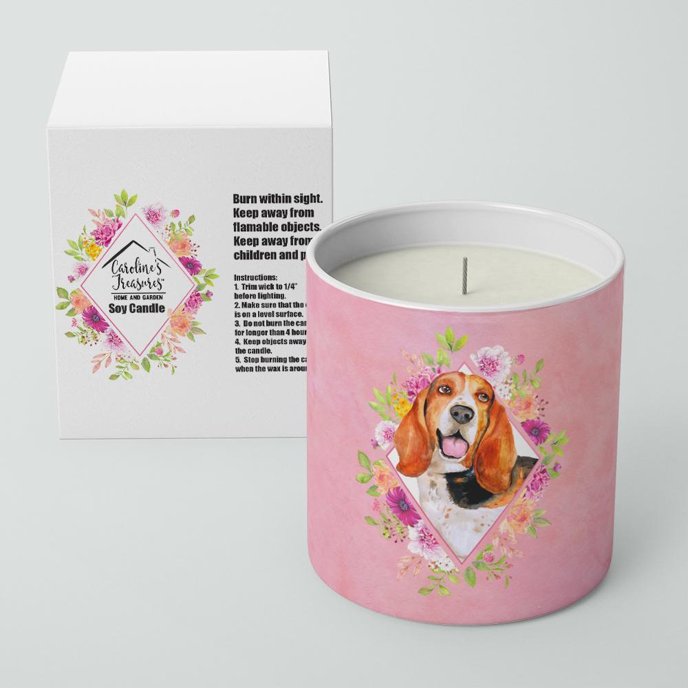 Basset Hound Pink Flowers 10 oz Decorative Soy Candle CK4116CDL by Caroline's Treasures