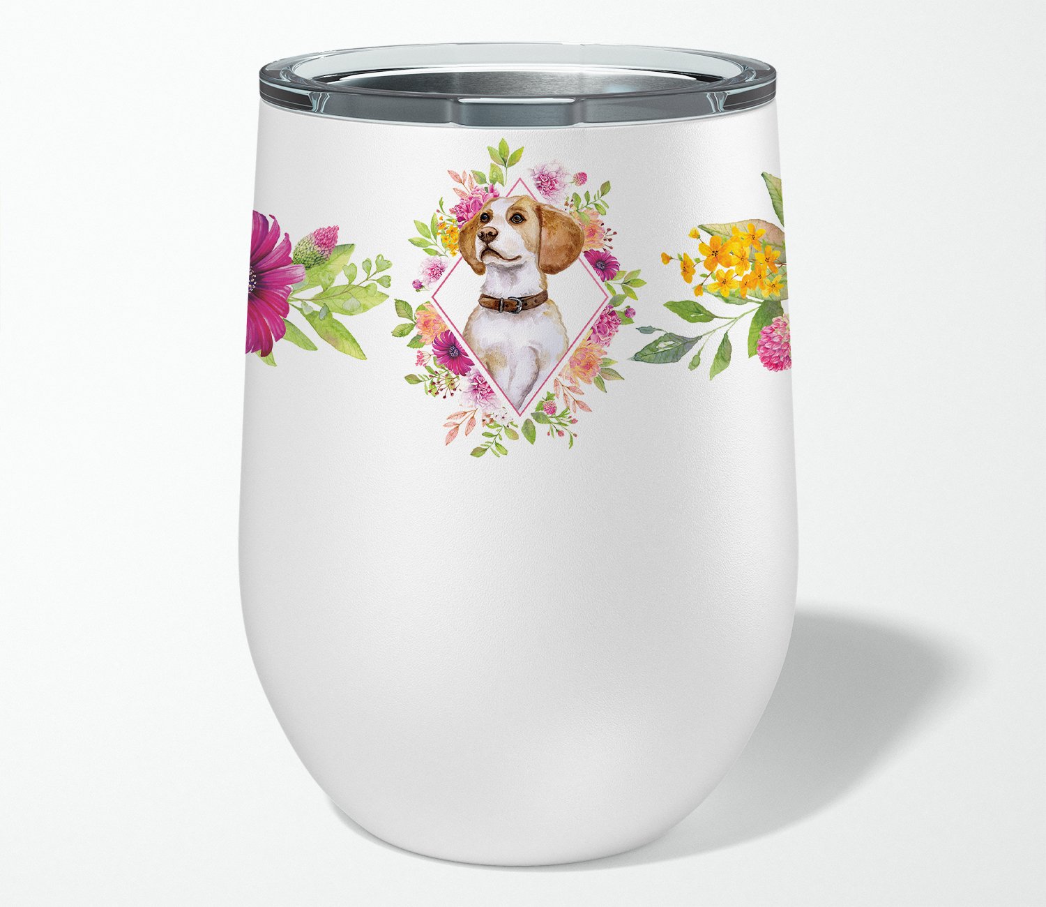 Beagle Pink Flowers Stainless Steel 12 oz Stemless Wine Glass CK4117TBL12 by Caroline's Treasures