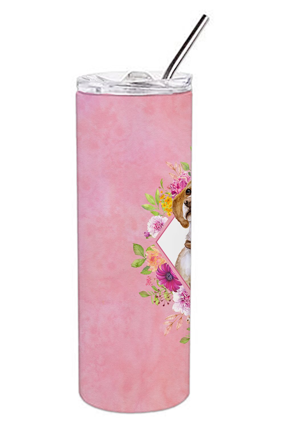 Beagle Pink Flowers Double Walled Stainless Steel 20 oz Skinny Tumbler CK4117TBL20 by Caroline's Treasures