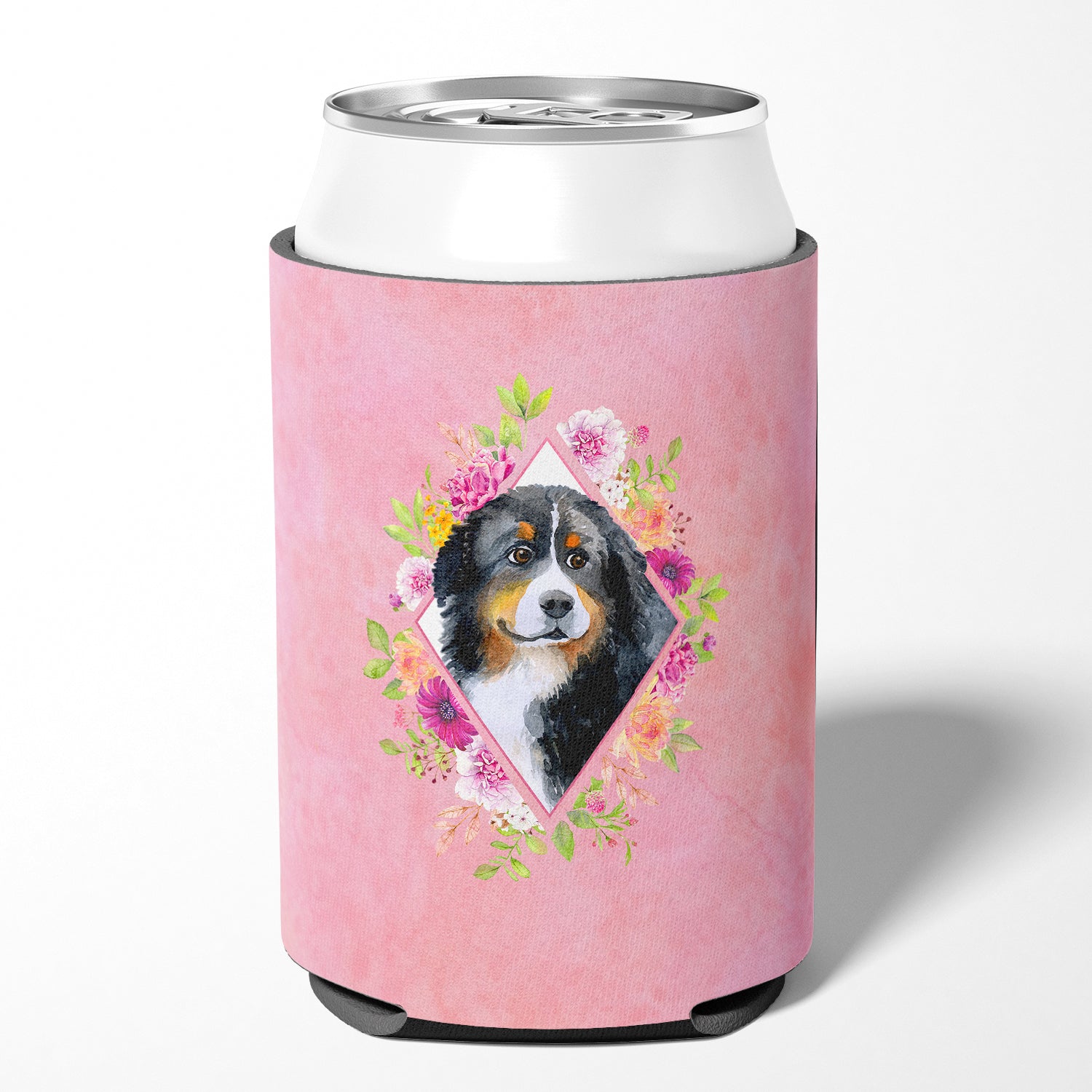 Bernese Mountain Dog Pink Flowers Can or Bottle Hugger CK4118CC  the-store.com.