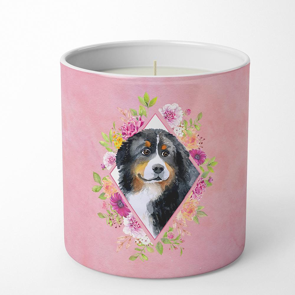 Bernese Mountain Dog Pink Flowers 10 oz Decorative Soy Candle CK4118CDL by Caroline&#39;s Treasures