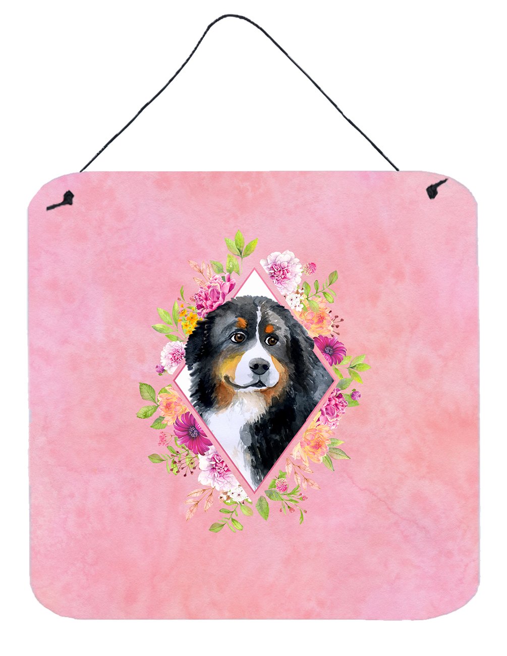Bernese Mountain Dog Pink Flowers Wall or Door Hanging Prints CK4118DS66 by Caroline&#39;s Treasures