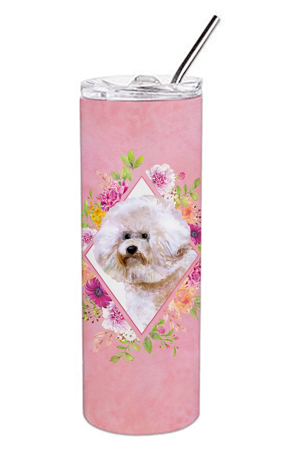 Bichon Frisé #1 Pink Flowers Double Walled Stainless Steel 20 oz Skinny Tumbler CK4119TBL20 by Caroline&#39;s Treasures