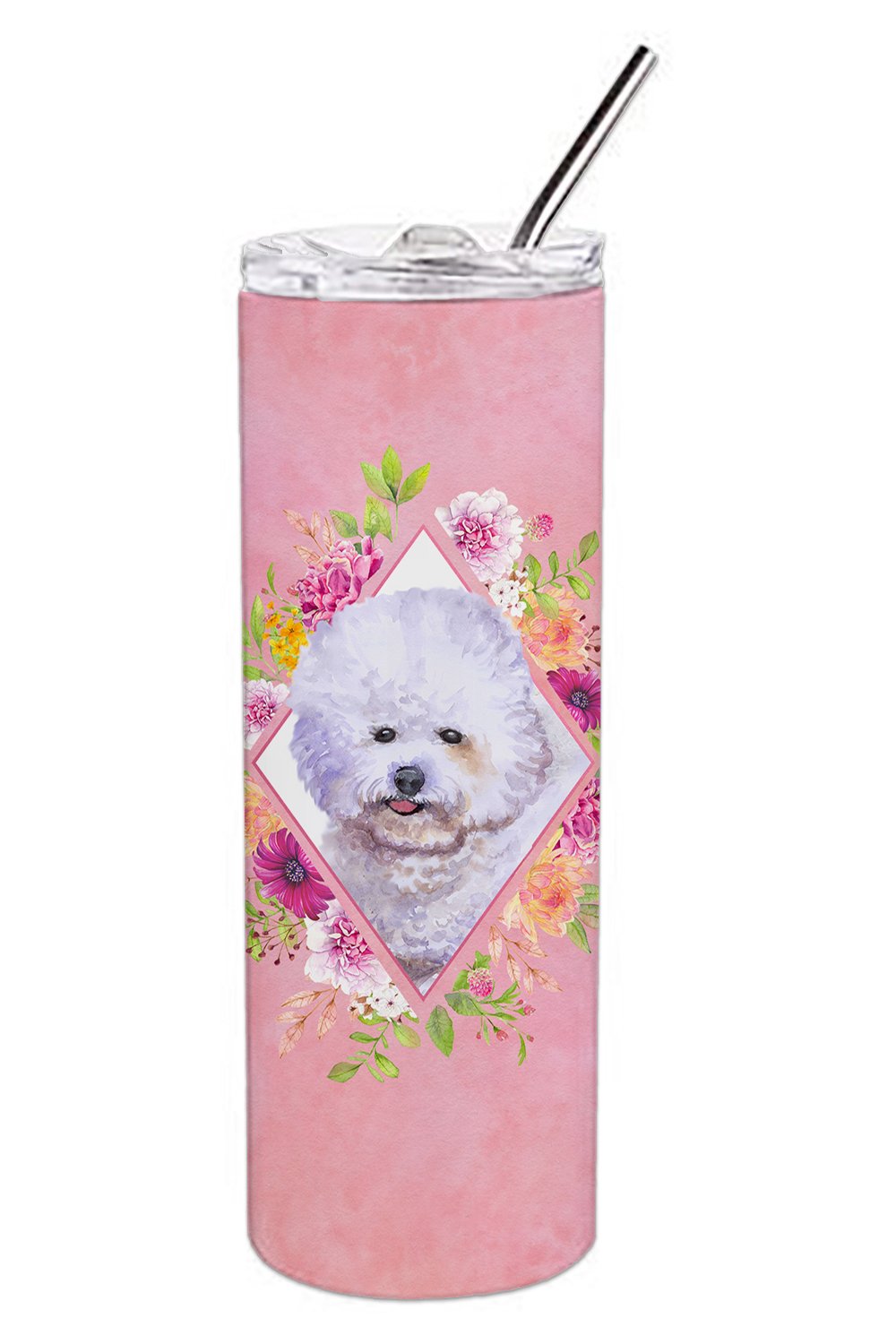Bichon Frisé #2 Pink Flowers Double Walled Stainless Steel 20 oz Skinny Tumbler CK4120TBL20 by Caroline&#39;s Treasures