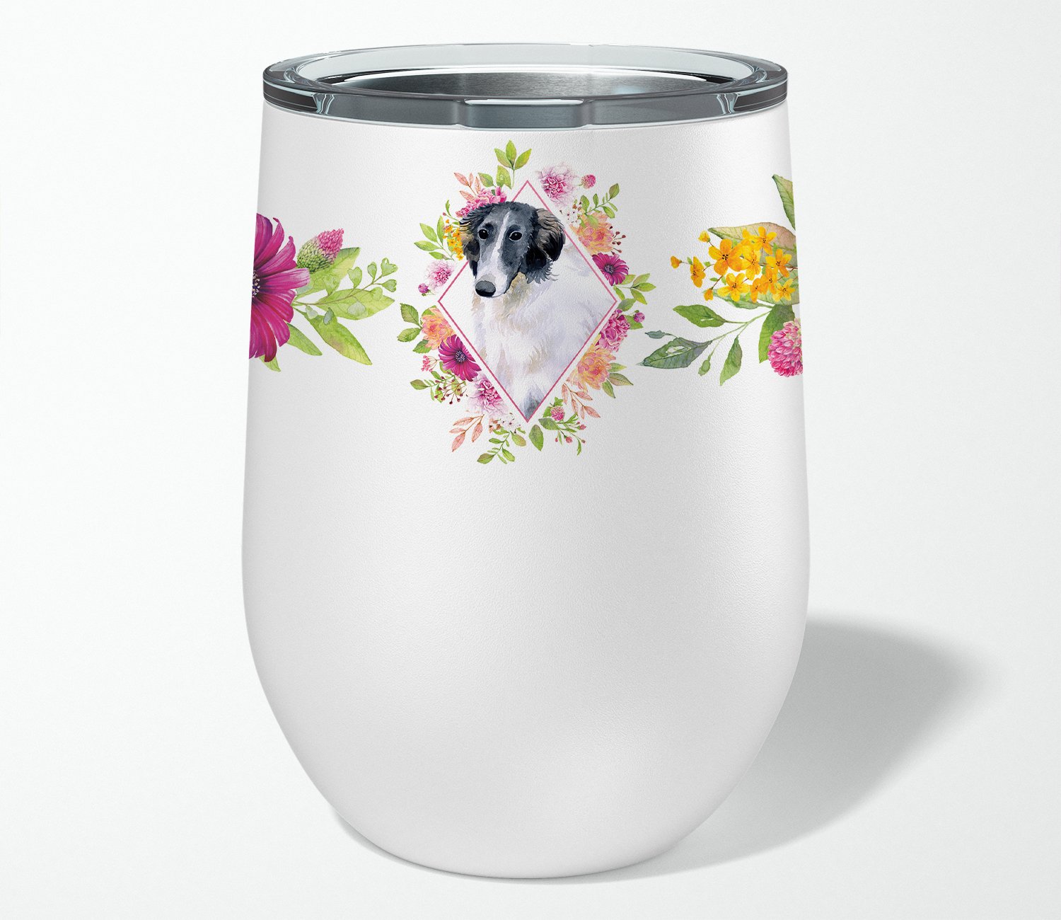 Borzoi Pink Flowers Stainless Steel 12 oz Stemless Wine Glass CK4122TBL12 by Caroline's Treasures