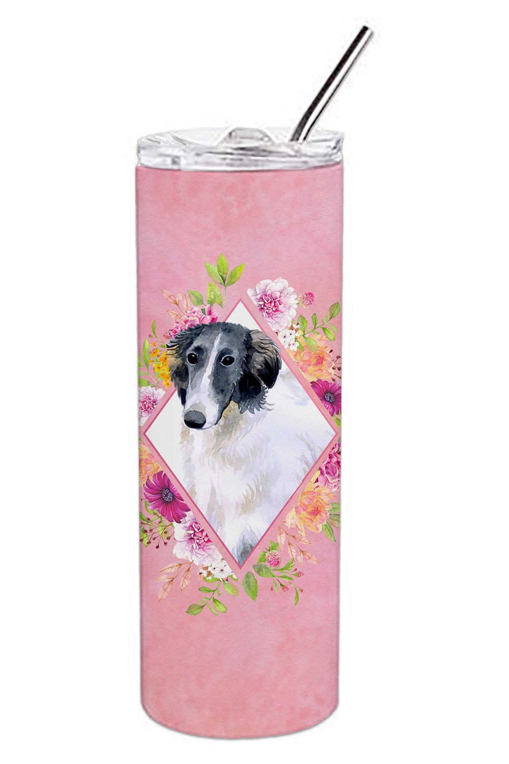 Borzoi Pink Flowers Double Walled Stainless Steel 20 oz Skinny Tumbler CK4122TBL20 by Caroline&#39;s Treasures