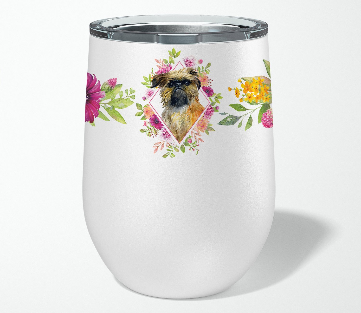Brussels Griffon Pink Flowers Stainless Steel 12 oz Stemless Wine Glass CK4123TBL12 by Caroline's Treasures