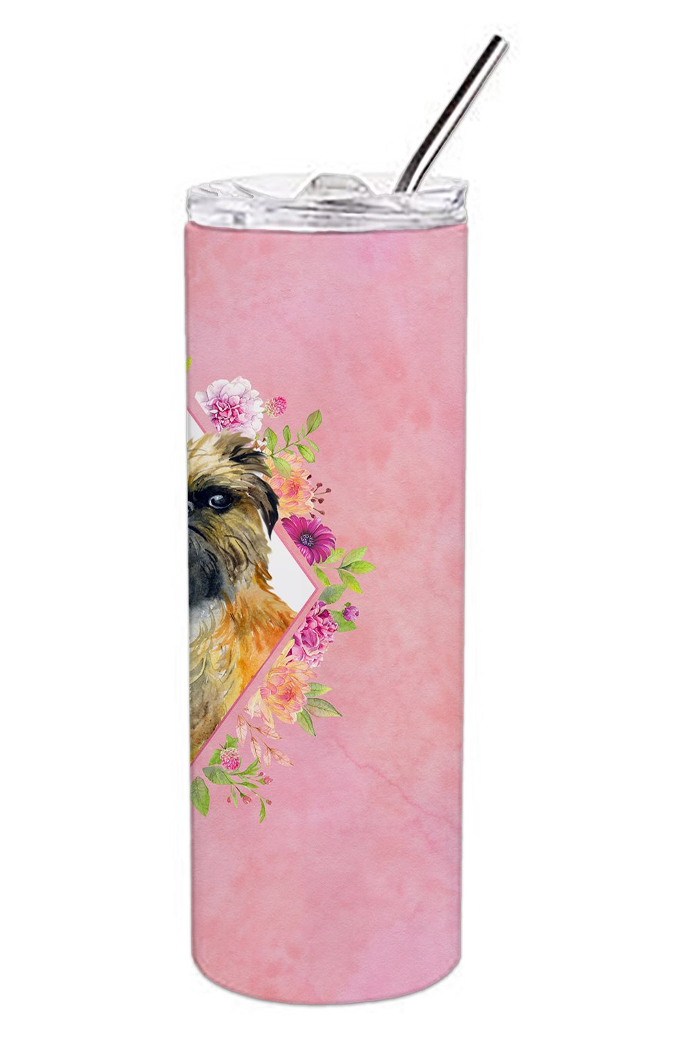 Brussels Griffon Pink Flowers Double Walled Stainless Steel 20 oz Skinny Tumbler CK4123TBL20 by Caroline's Treasures
