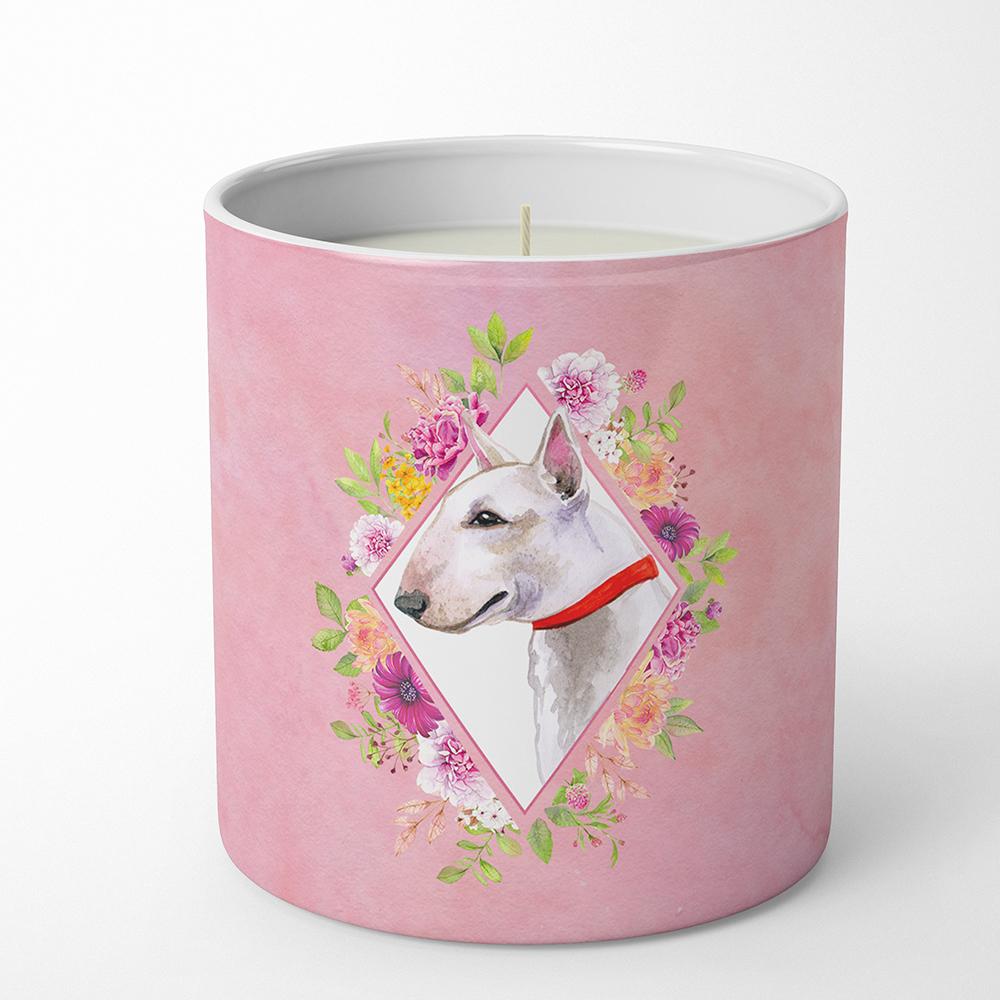 Bull Terrier Pink Flowers 10 oz Decorative Soy Candle CK4124CDL by Caroline&#39;s Treasures