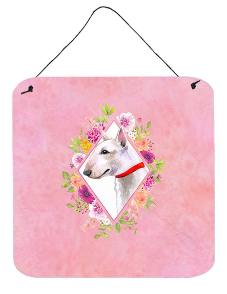 Bull Terrier Pink Flowers Wall or Door Hanging Prints CK4124DS66 by Caroline's Treasures