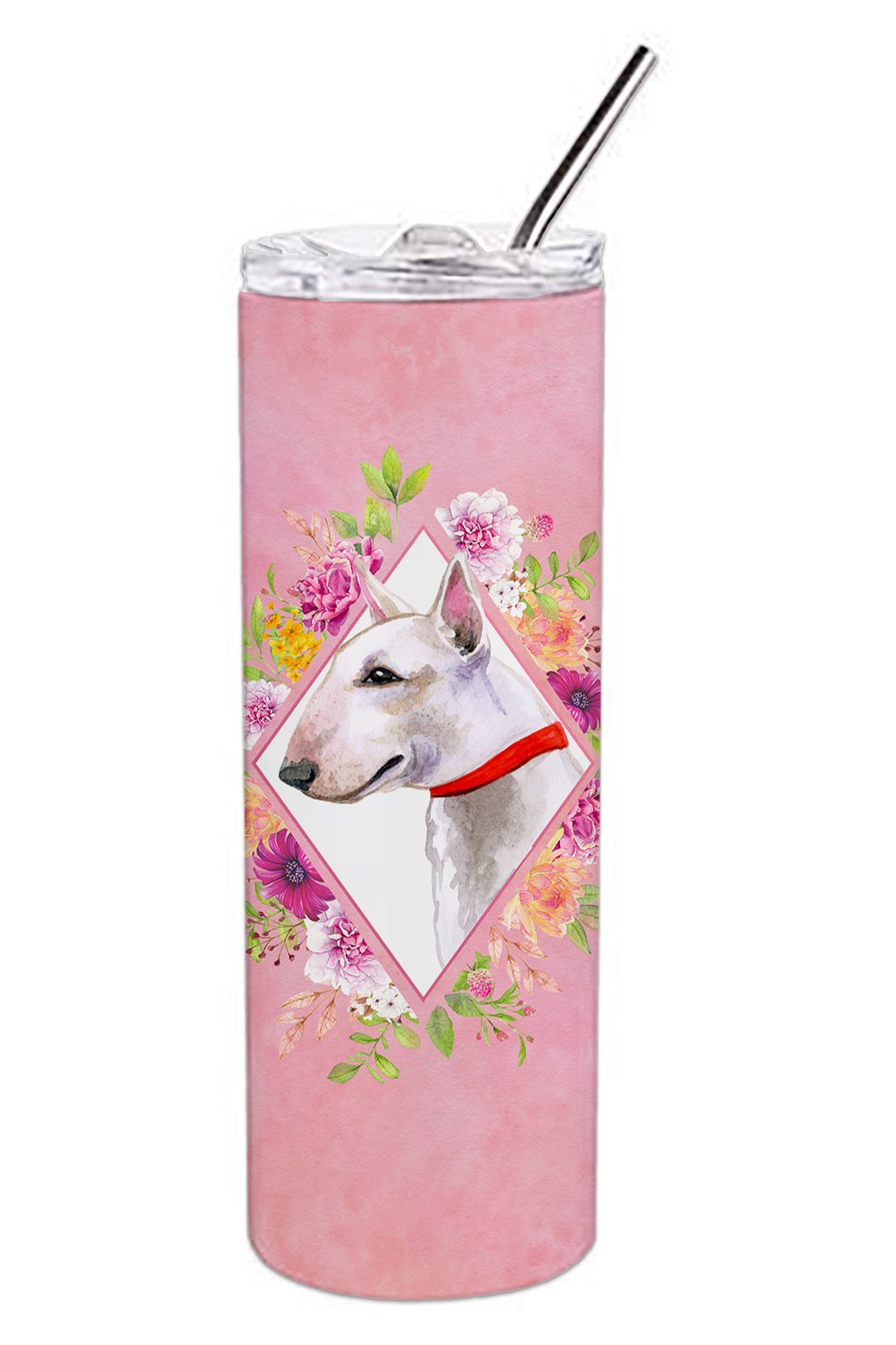 Bull Terrier Pink Flowers Double Walled Stainless Steel 20 oz Skinny Tumbler CK4124TBL20 by Caroline&#39;s Treasures