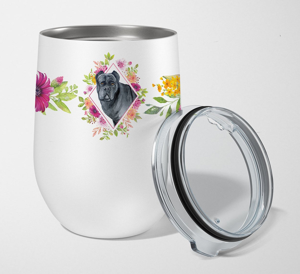 Cane Corso Pink Flowers Stainless Steel 12 oz Stemless Wine Glass CK4125TBL12 by Caroline&#39;s Treasures