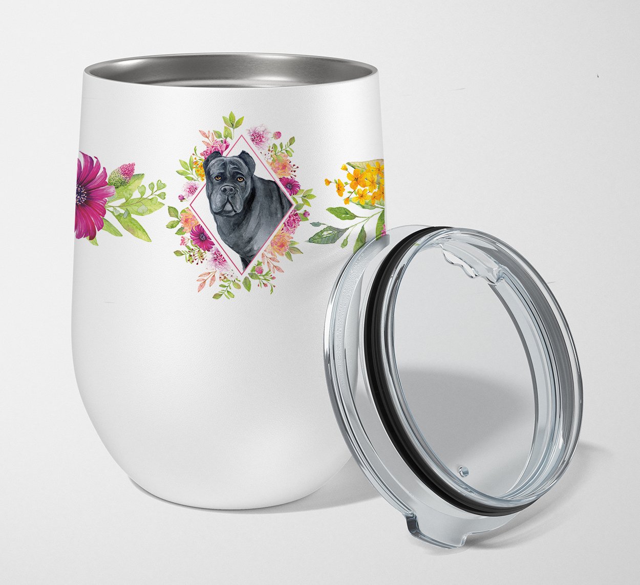Cane Corso Pink Flowers Stainless Steel 12 oz Stemless Wine Glass CK4125TBL12 by Caroline's Treasures