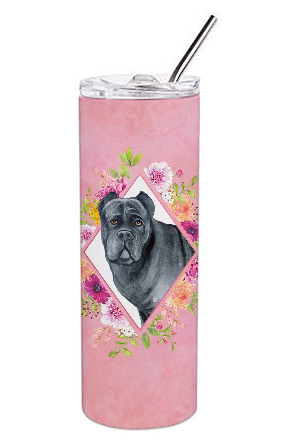 Cane Corso Pink Flowers Double Walled Stainless Steel 20 oz Skinny Tumbler CK4125TBL20 by Caroline&#39;s Treasures