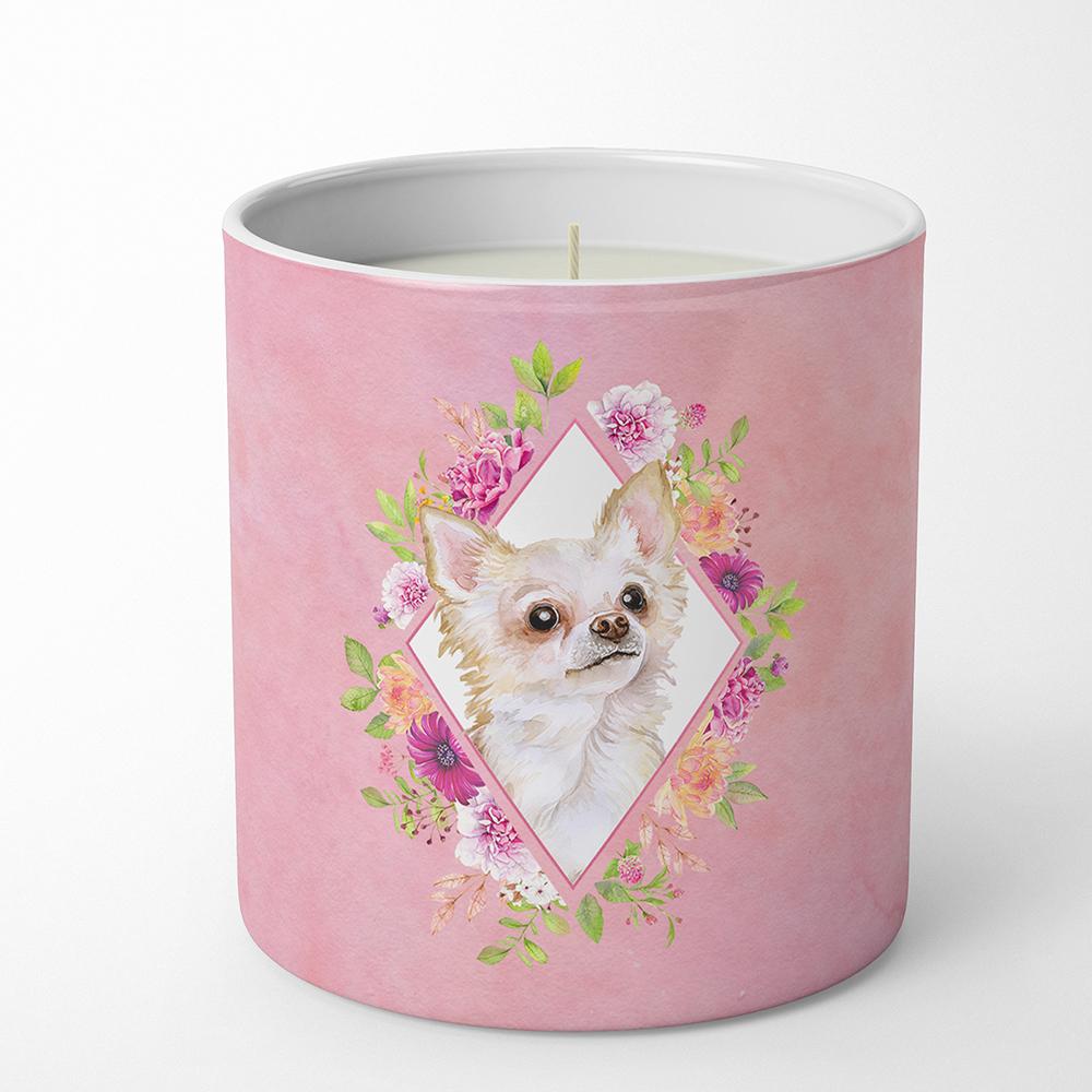 Long Hair Chihuahua Pink Flowers 10 oz Decorative Soy Candle CK4127CDL by Caroline&#39;s Treasures
