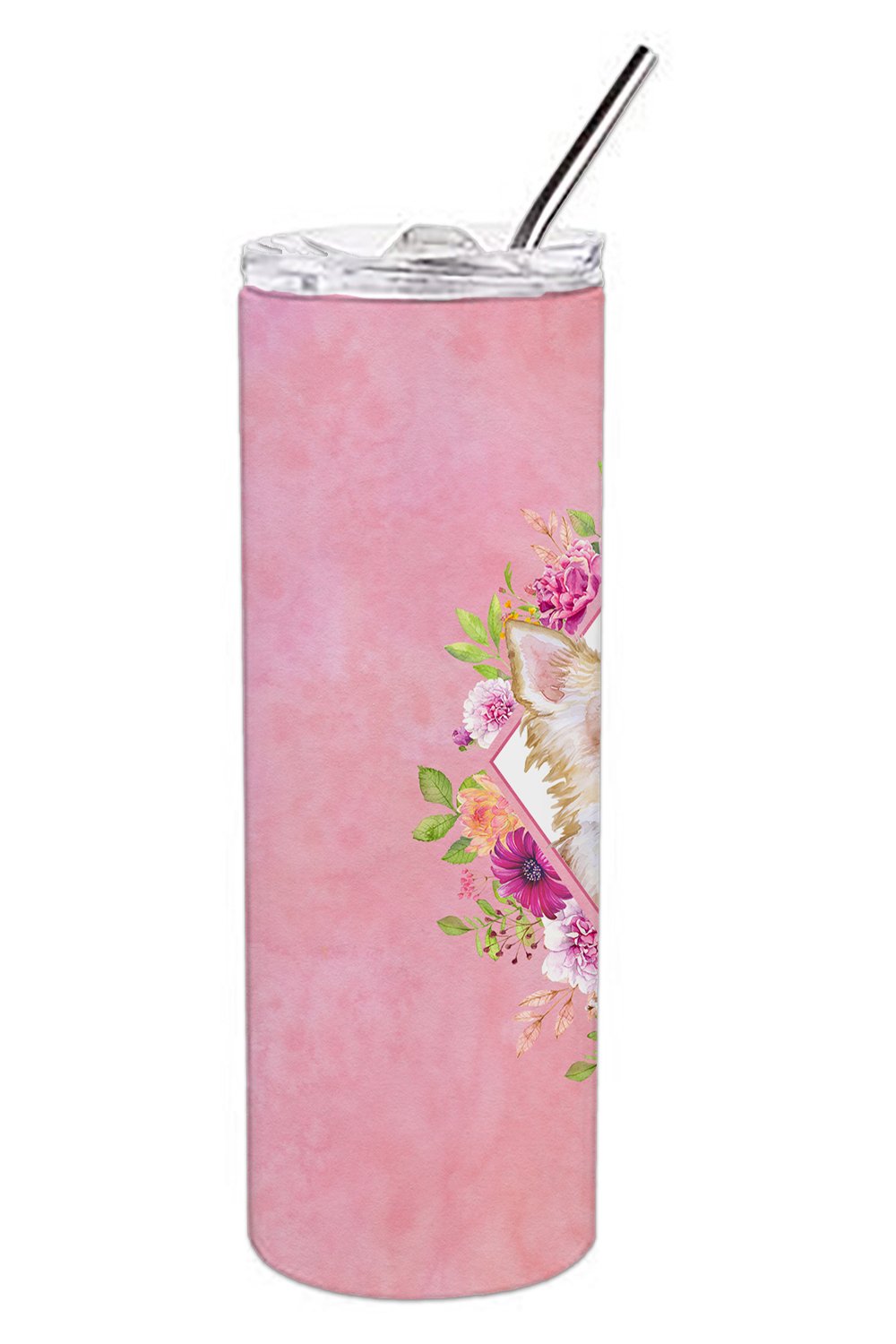 Long Hair Chihuahua Pink Flowers Double Walled Stainless Steel 20 oz Skinny Tumbler CK4127TBL20 by Caroline's Treasures