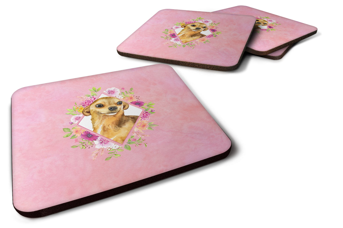 Set of 4 Chihuahua #1 Pink Flowers Foam Coasters Set of 4 CK4128FC - the-store.com