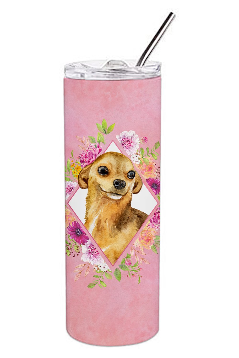 Chihuahua #1 Pink Flowers Double Walled Stainless Steel 20 oz Skinny Tumbler CK4128TBL20 by Caroline&#39;s Treasures