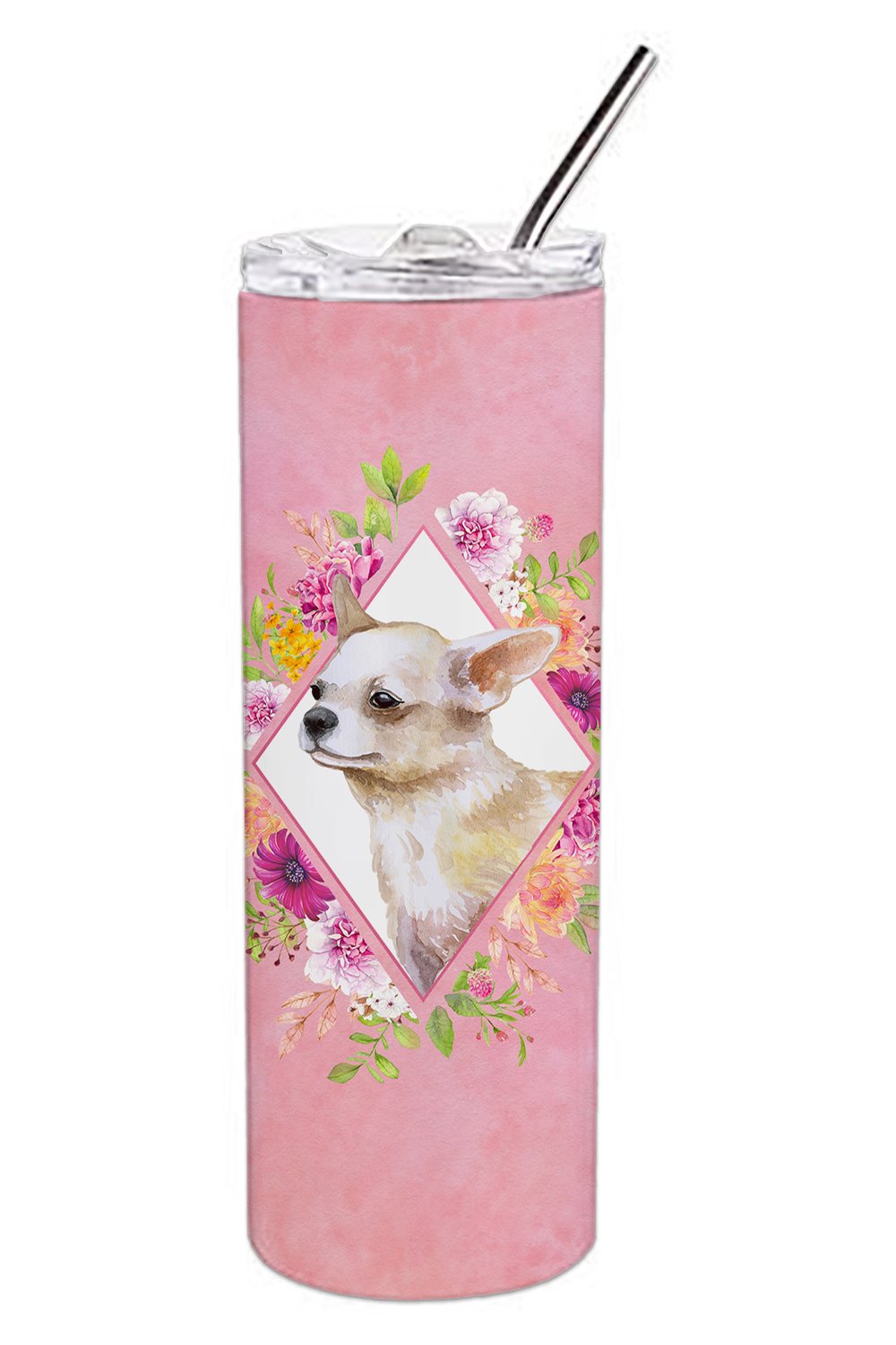 Chihuahua #2 Pink Flowers Double Walled Stainless Steel 20 oz Skinny Tumbler CK4129TBL20 by Caroline's Treasures