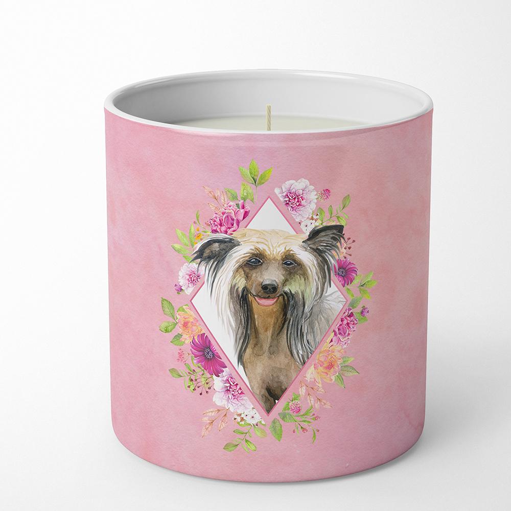 Chinese Crested Pink Flowers 10 oz Decorative Soy Candle CK4130CDL by Caroline&#39;s Treasures