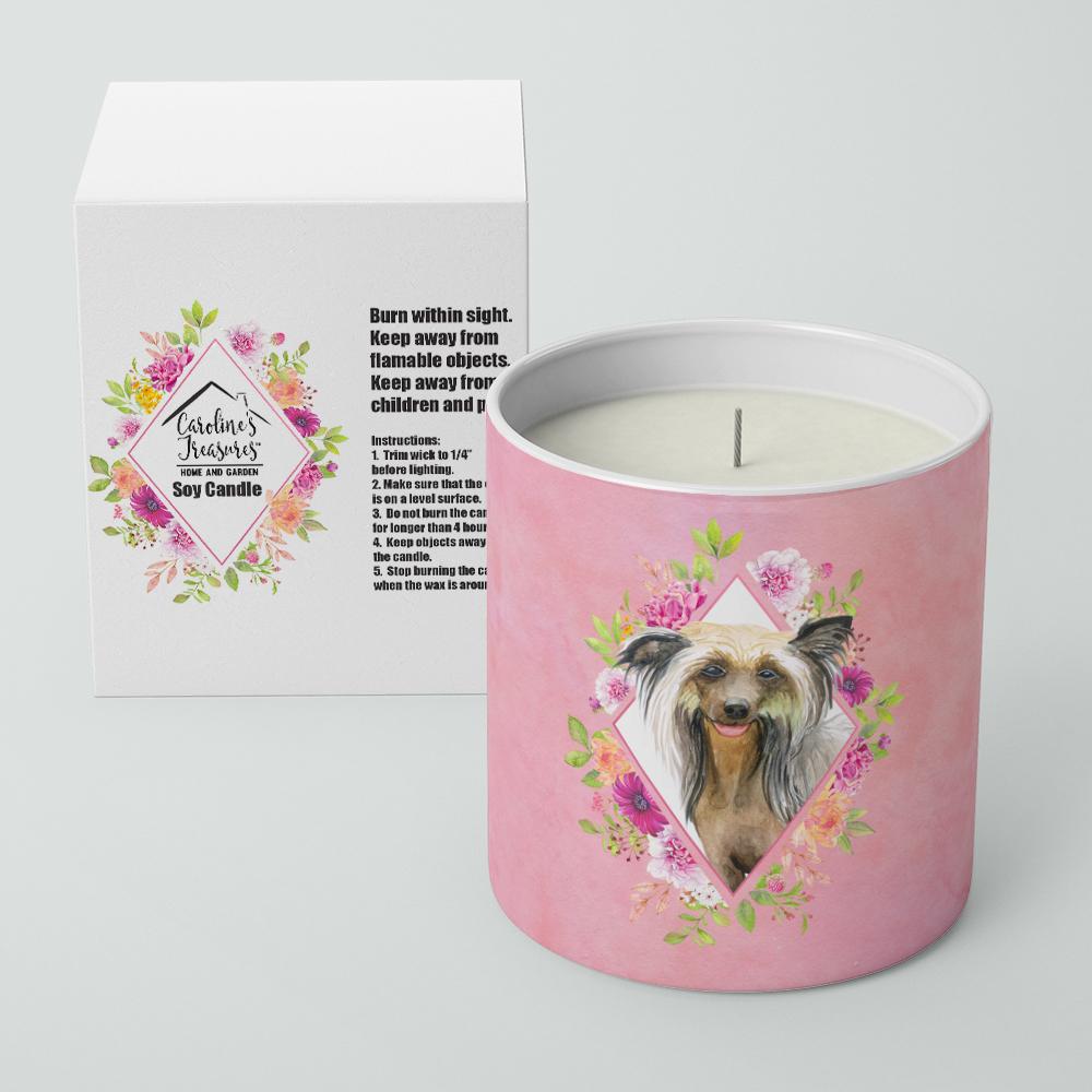 Chinese Crested Pink Flowers 10 oz Decorative Soy Candle CK4130CDL by Caroline's Treasures