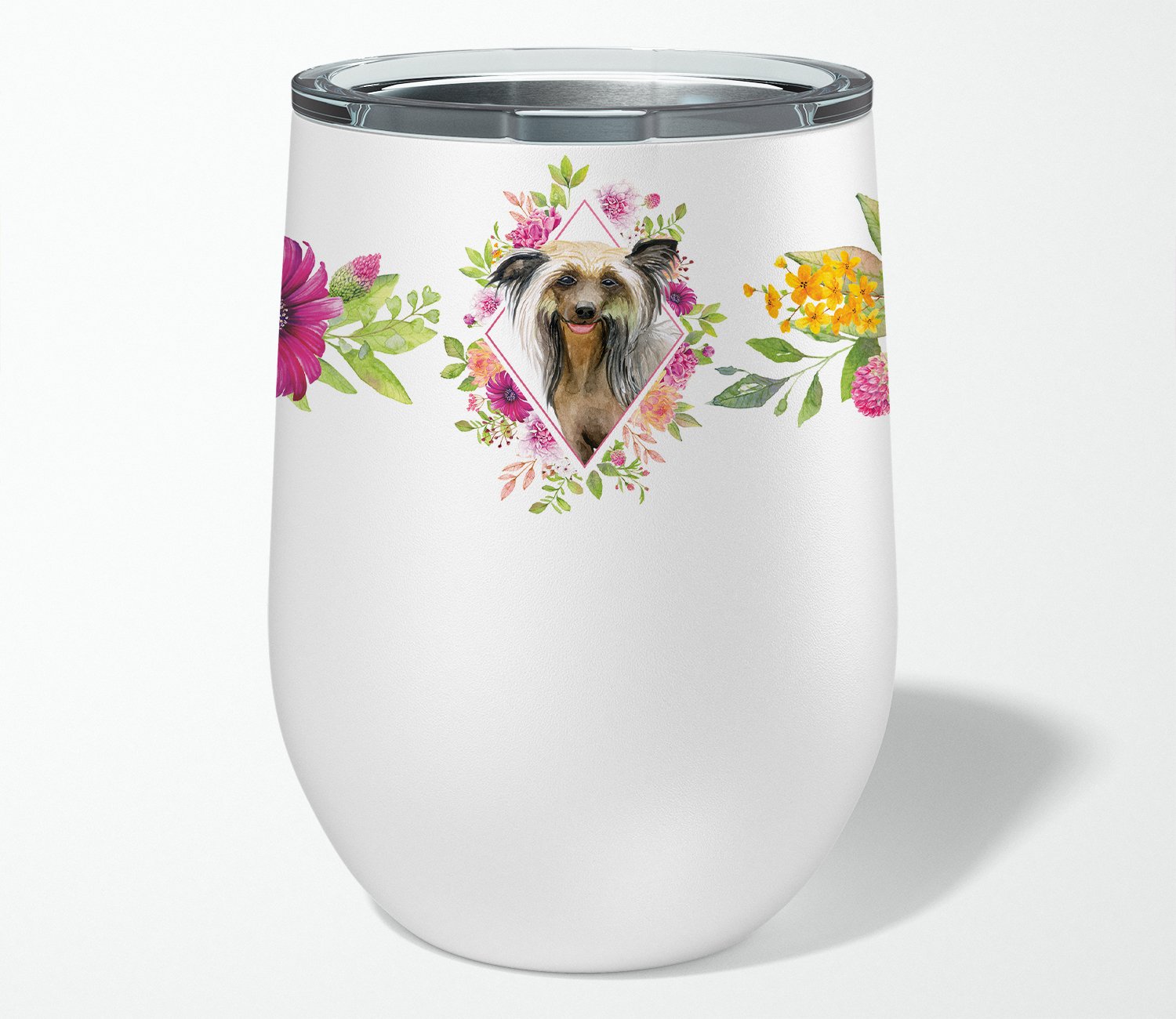 Chinese Crested Pink Flowers Stainless Steel 12 oz Stemless Wine Glass CK4130TBL12 by Caroline's Treasures