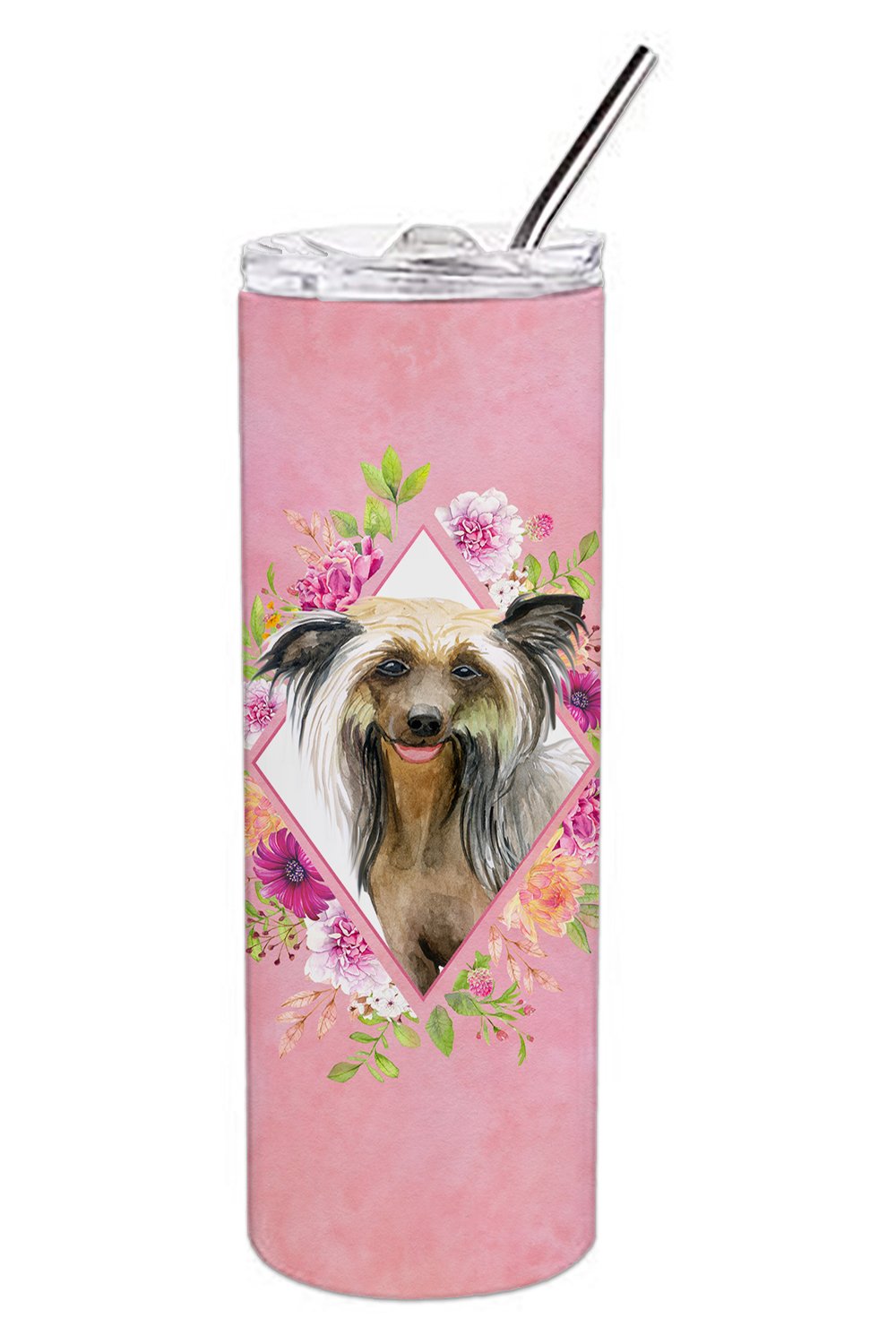 Chinese Crested Pink Flowers Double Walled Stainless Steel 20 oz Skinny Tumbler CK4130TBL20 by Caroline&#39;s Treasures