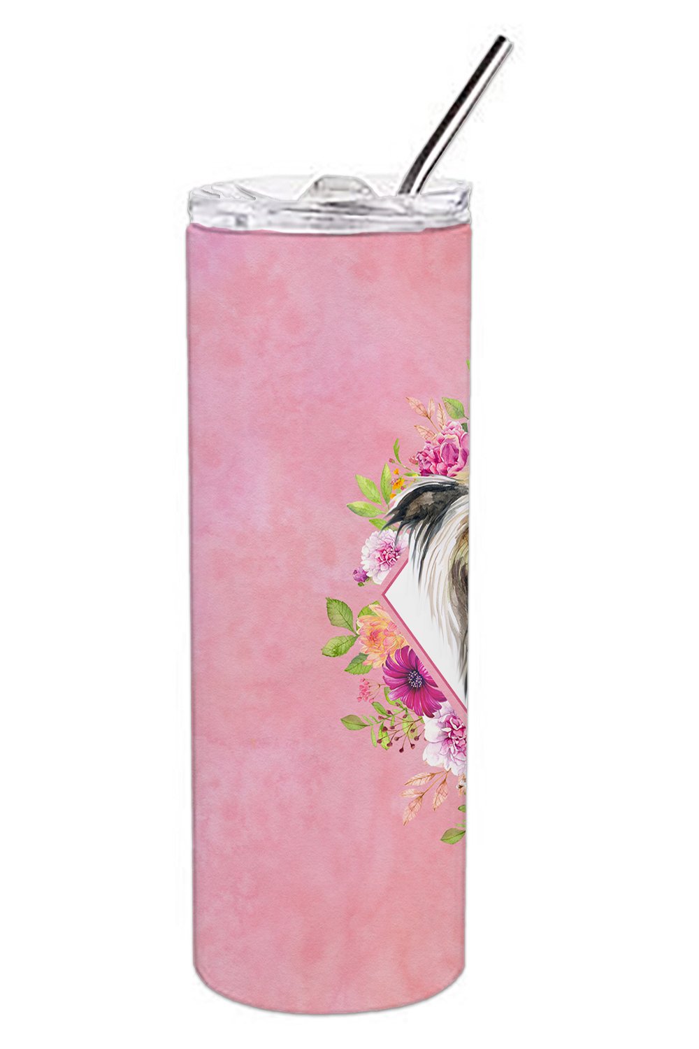 Chinese Crested Pink Flowers Double Walled Stainless Steel 20 oz Skinny Tumbler CK4130TBL20 by Caroline's Treasures