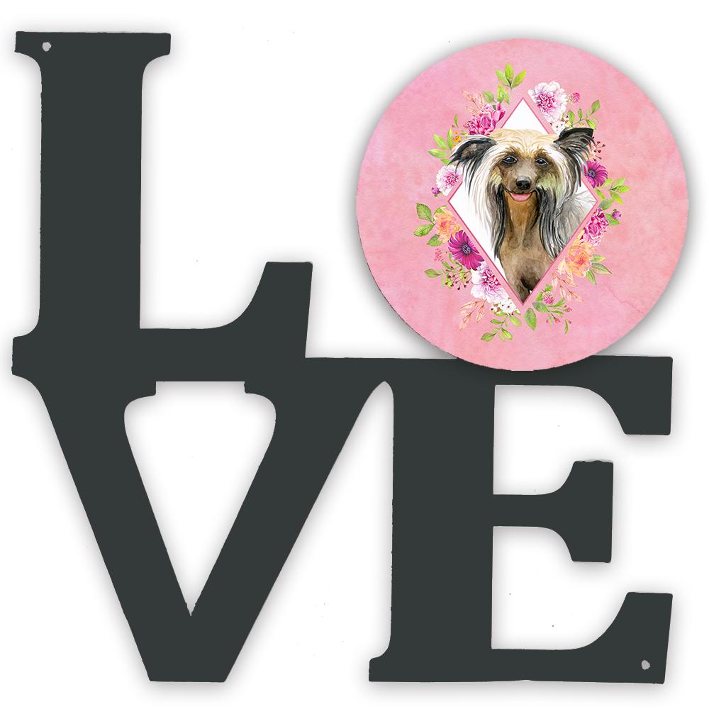 Chinese Crested Pink Flowers Metal Wall Artwork LOVE CK4130WALV by Caroline&#39;s Treasures