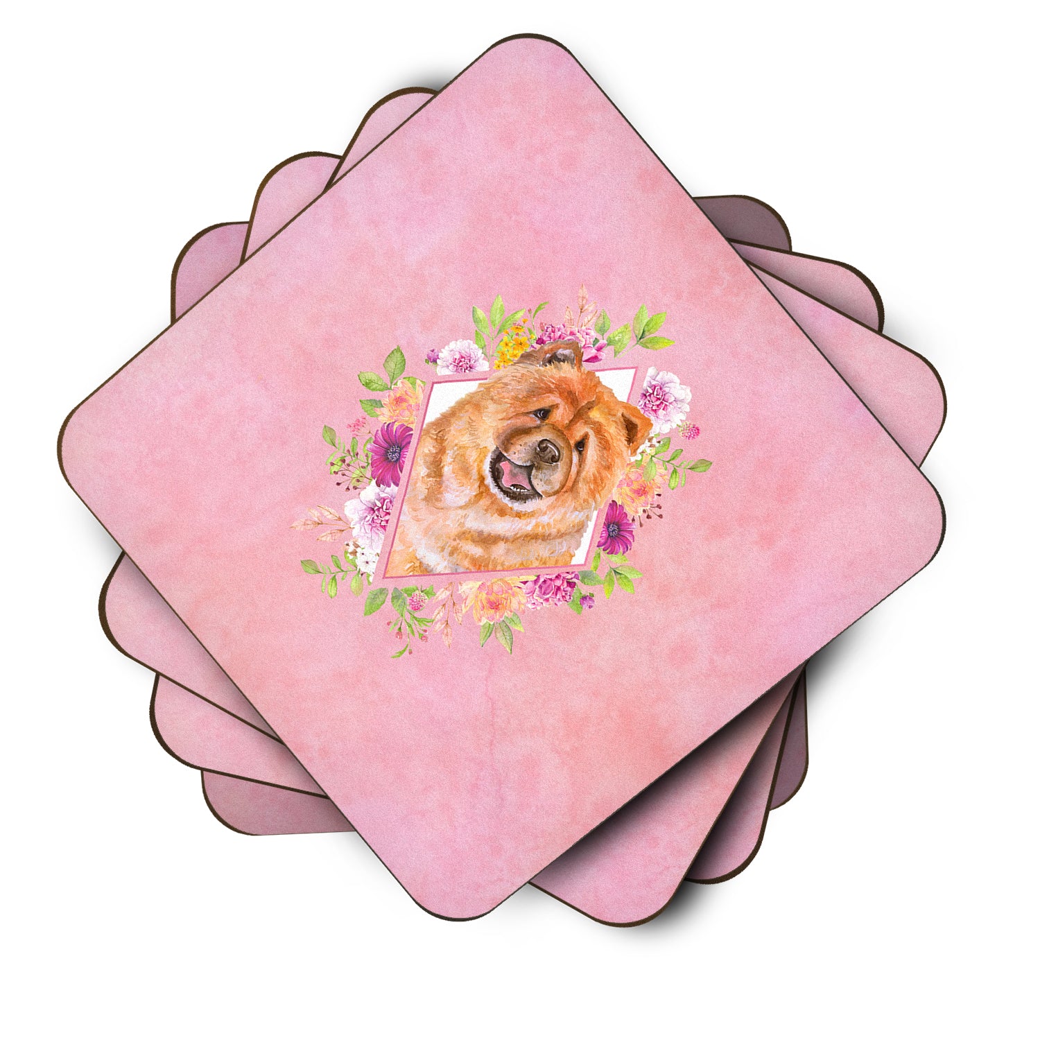 Set of 4 Chow Chow #1 Pink Flowers Foam Coasters Set of 4 CK4131FC - the-store.com