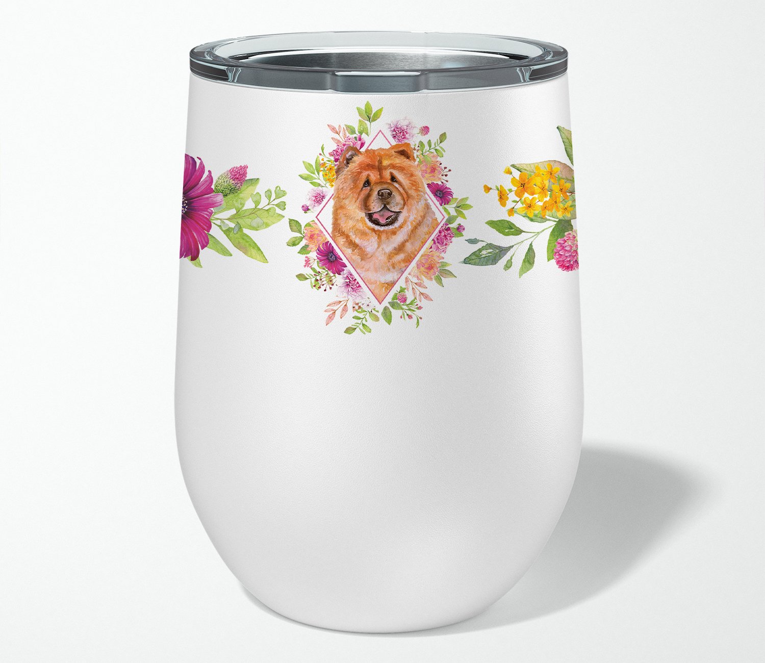 Chow Chow #1 Pink Flowers Stainless Steel 12 oz Stemless Wine Glass CK4131TBL12 by Caroline's Treasures
