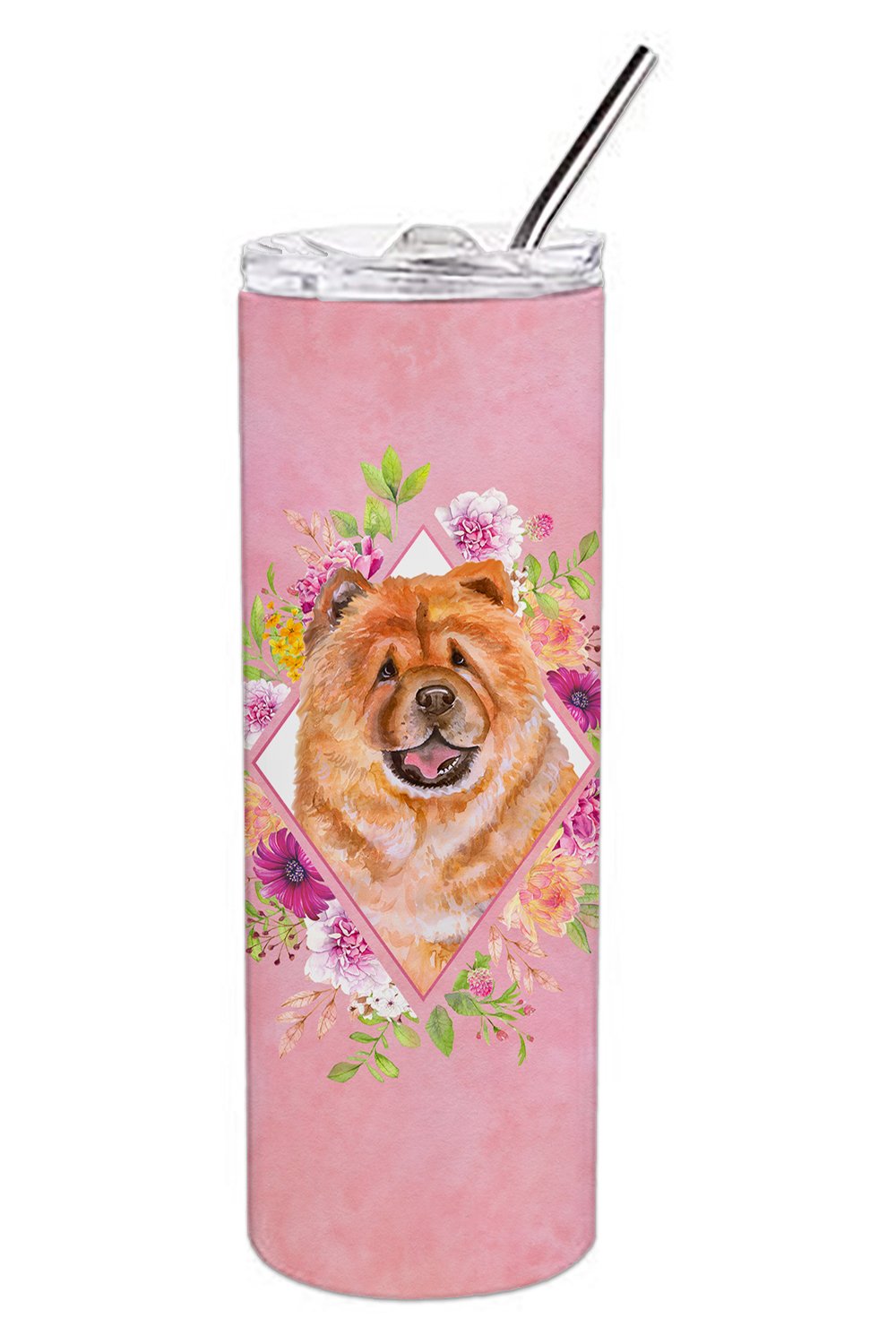 Chow Chow #1 Pink Flowers Double Walled Stainless Steel 20 oz Skinny Tumbler CK4131TBL20 by Caroline&#39;s Treasures
