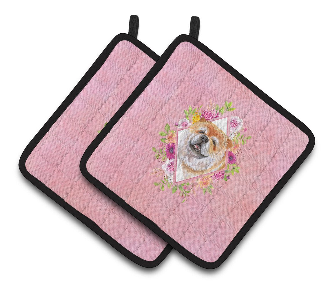 Chow Chow #2 Pink Flowers Pair of Pot Holders CK4132PTHD by Caroline&#39;s Treasures