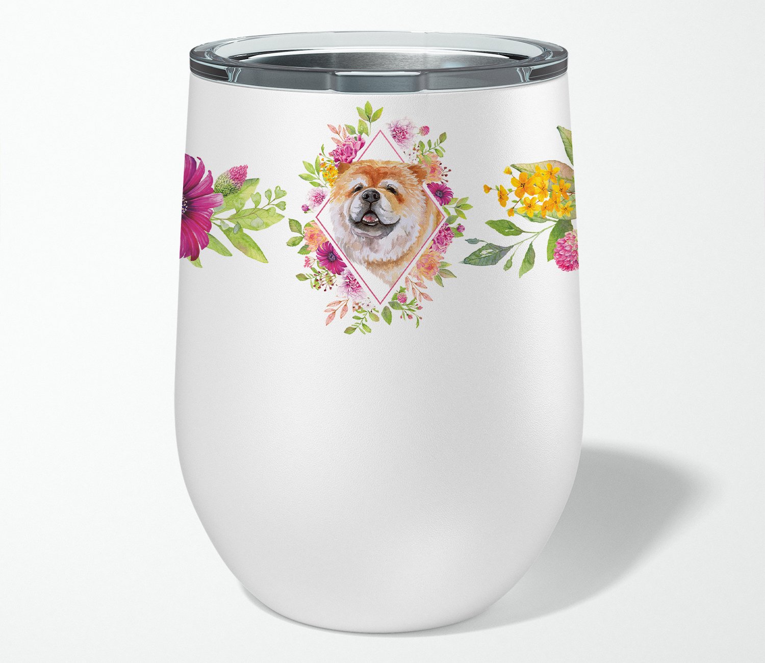 Chow Chow #2 Pink Flowers Stainless Steel 12 oz Stemless Wine Glass CK4132TBL12 by Caroline's Treasures