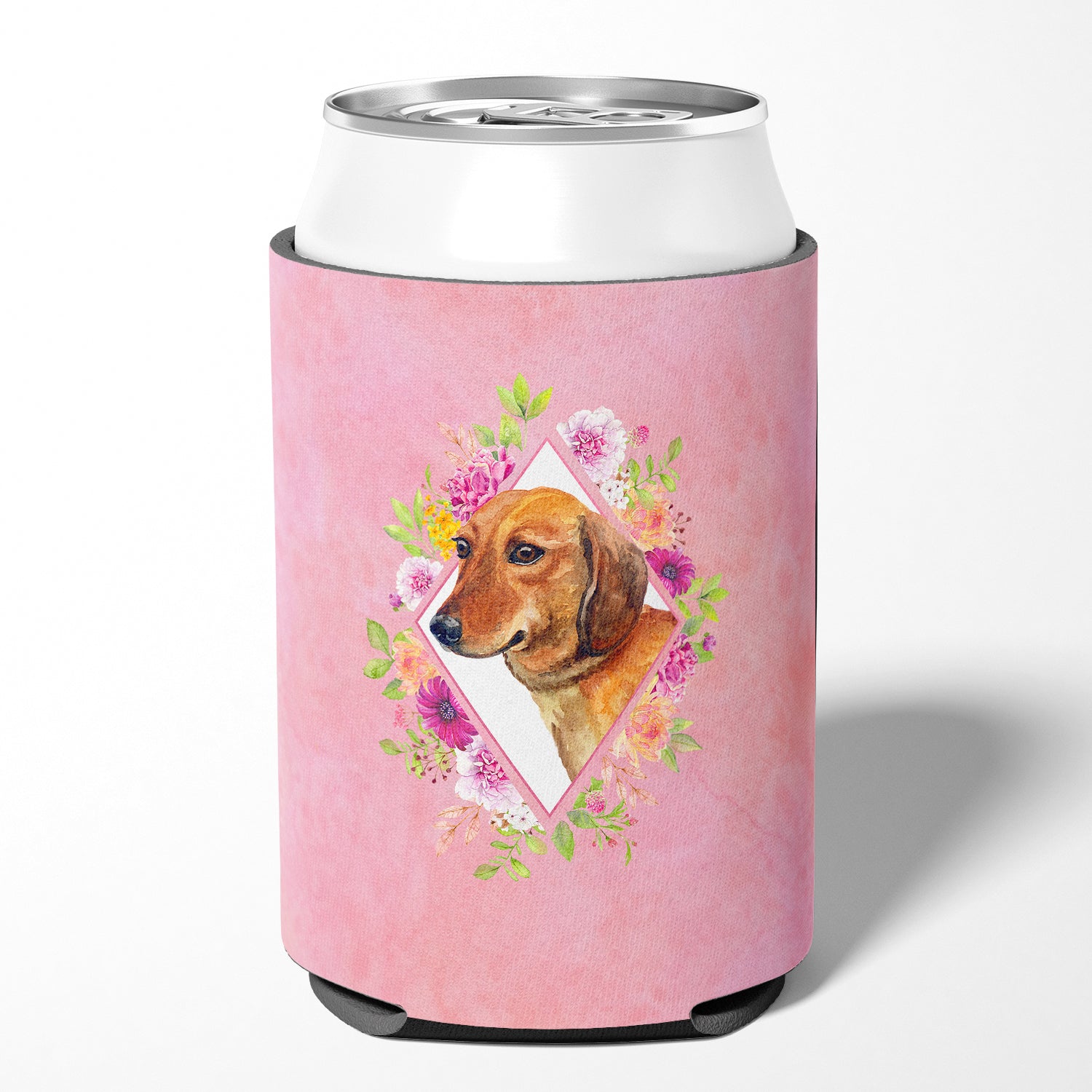 Dachshund Red #1 Pink Flowers Can or Bottle Hugger CK4134CC  the-store.com.