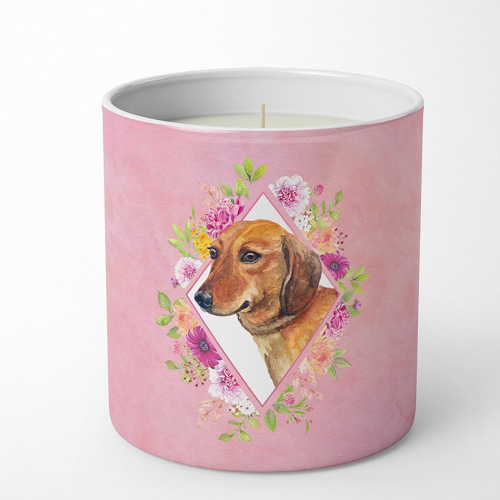 Dachshund Red #1 Pink Flowers 10 oz Decorative Soy Candle CK4134CDL by Caroline&#39;s Treasures