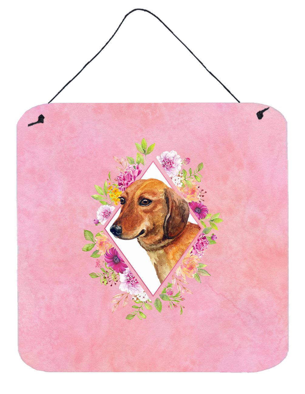 Dachshund Red #1 Pink Flowers Wall or Door Hanging Prints CK4134DS66 by Caroline&#39;s Treasures