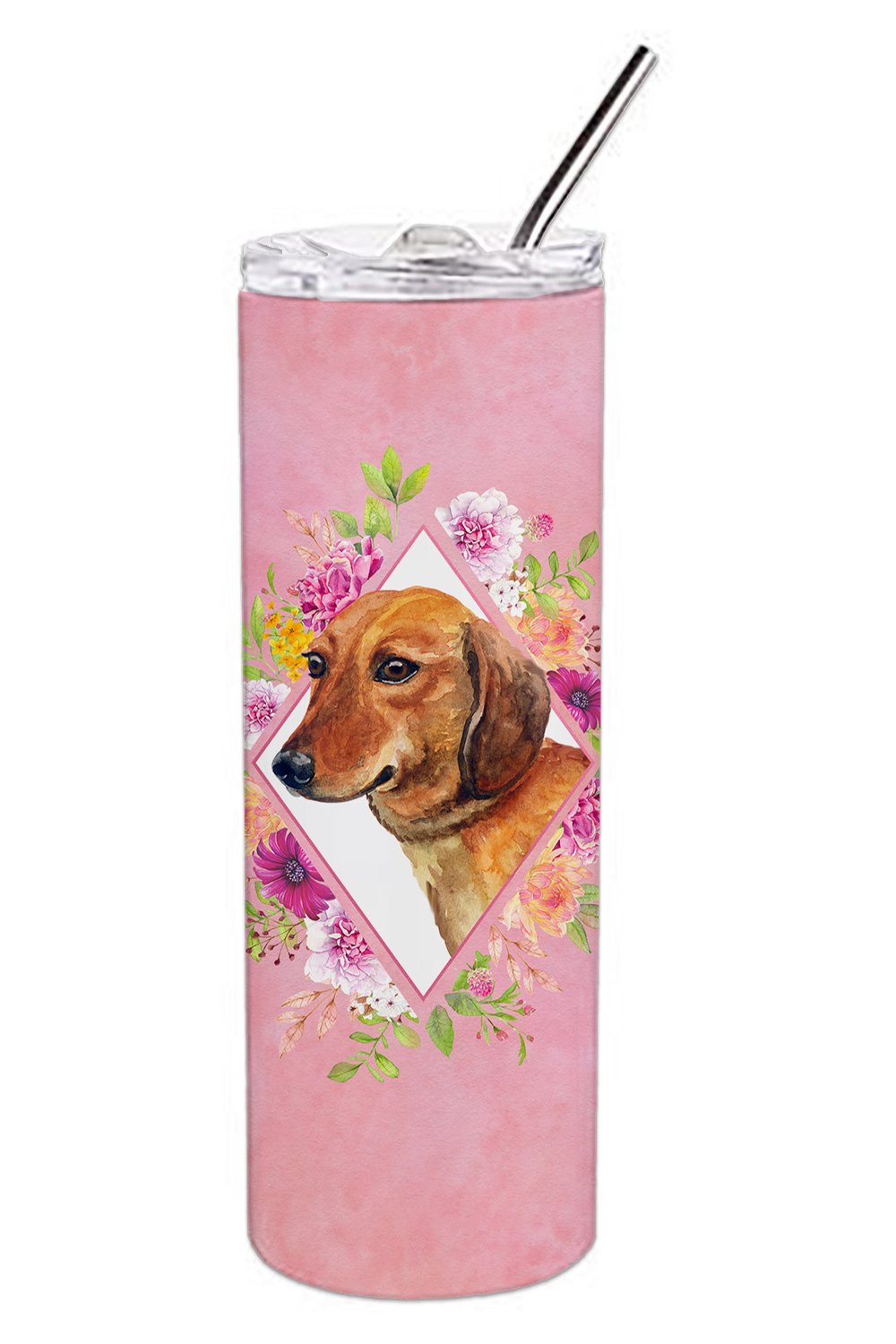 Dachshund Red #1 Pink Flowers Double Walled Stainless Steel 20 oz Skinny Tumbler CK4134TBL20 by Caroline&#39;s Treasures