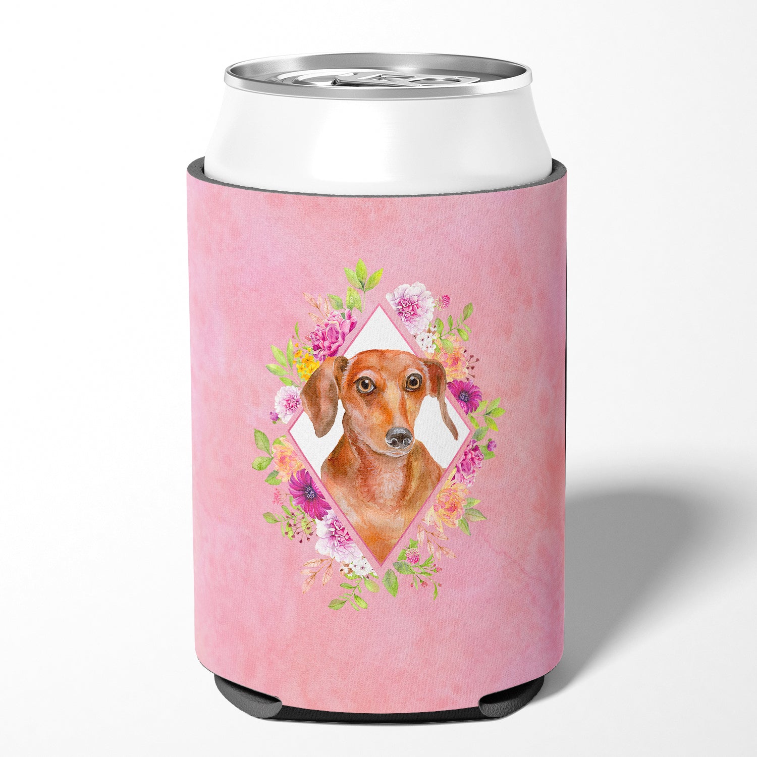 Dachshund Red #2 Pink Flowers Can or Bottle Hugger CK4135CC  the-store.com.