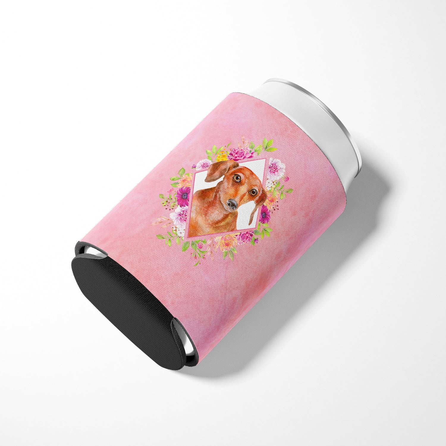 Dachshund Red #2 Pink Flowers Can or Bottle Hugger CK4135CC