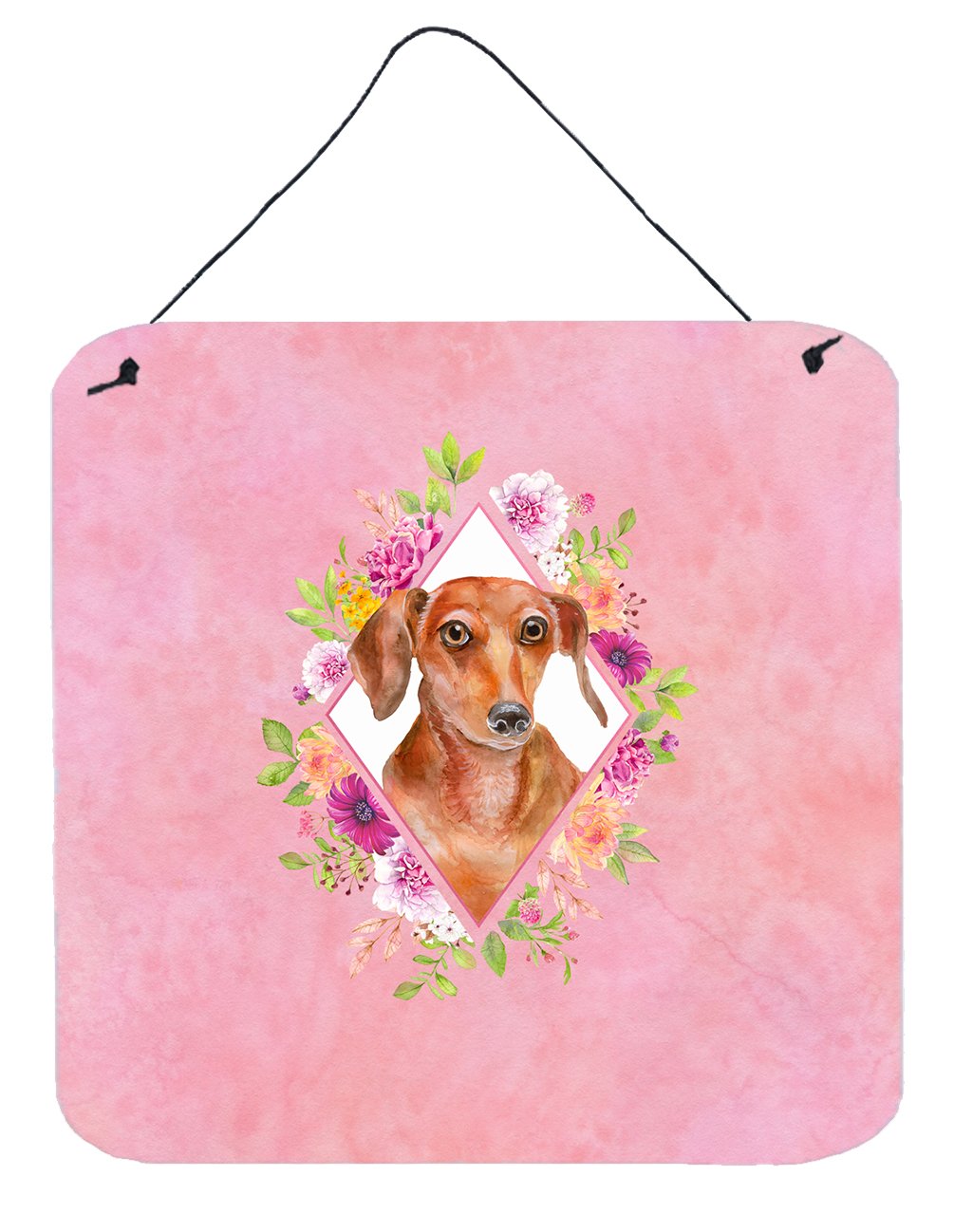 Dachshund Red #2 Pink Flowers Wall or Door Hanging Prints CK4135DS66 by Caroline&#39;s Treasures
