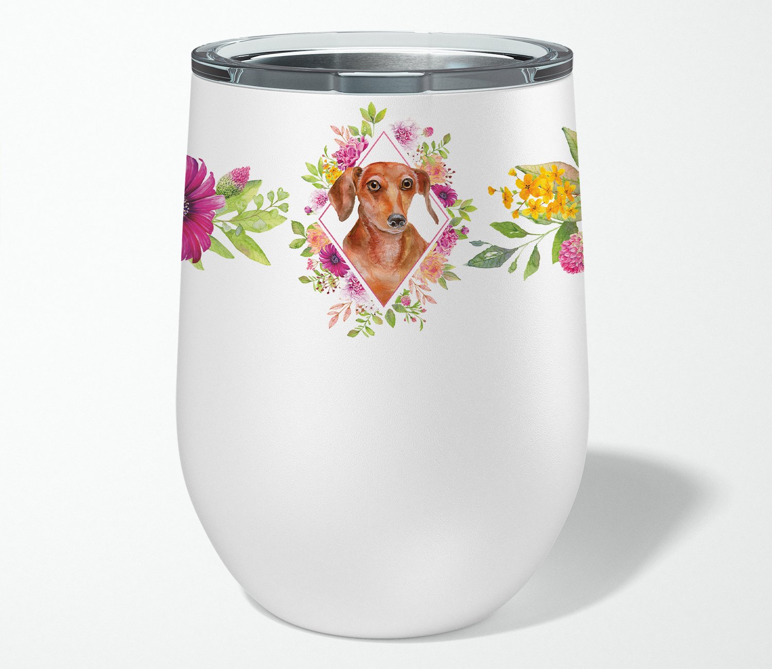 Dachshund Red #2 Pink Flowers Stainless Steel 12 oz Stemless Wine Glass CK4135TBL12 by Caroline's Treasures