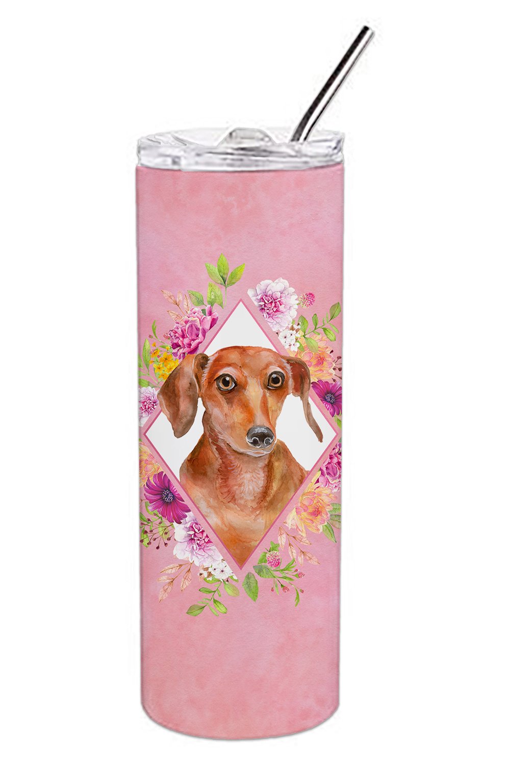 Dachshund Red #2 Pink Flowers Double Walled Stainless Steel 20 oz Skinny Tumbler CK4135TBL20 by Caroline's Treasures