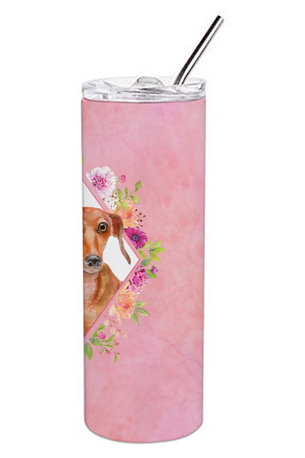 Dachshund Red #2 Pink Flowers Double Walled Stainless Steel 20 oz Skinny Tumbler CK4135TBL20 by Caroline's Treasures