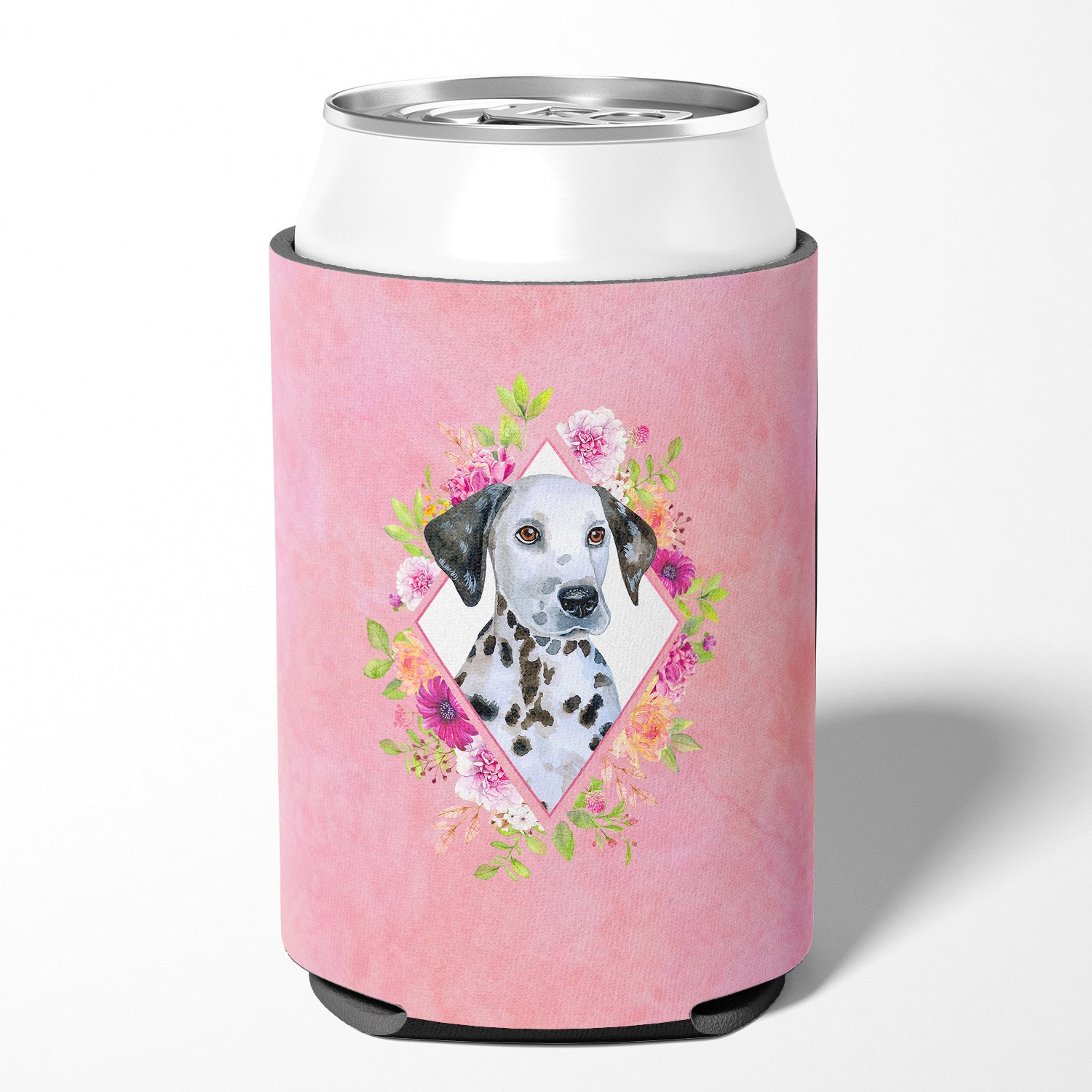 Dalmatian Puppy Pink Flowers Can or Bottle Hugger CK4136CC  the-store.com.